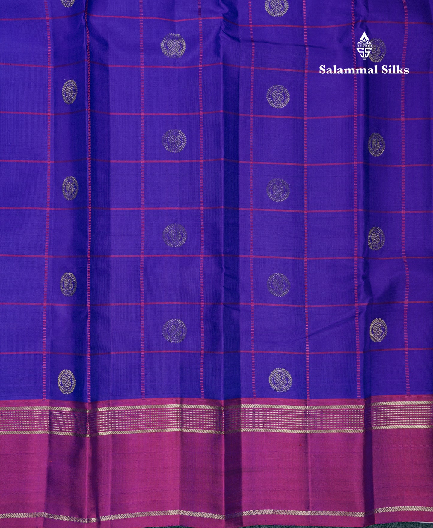 Beautiful Violet Checks And Traditional Butta Pure Kanjivaram Silk Saree With Contrast Purple Border