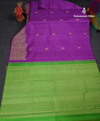 Beautiful Purple Pure Kanjivaram Silk Saree With Tradiional One Side Border