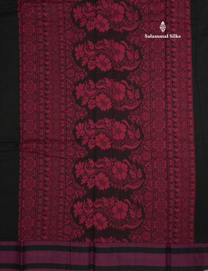 Black Beautiful SICO Cotton Saree With Magenta Border
