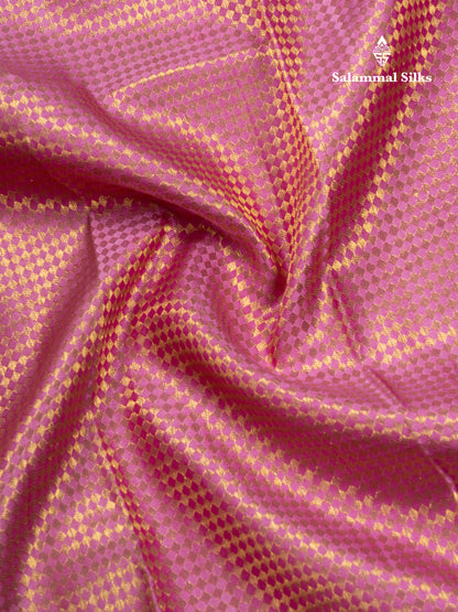 Beautiful Light Pink Bridal Pure Kanjivaram Silk Saree With Contrast Magenta Pink Blouse