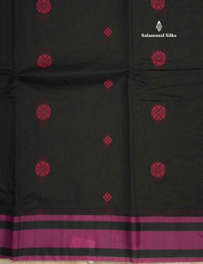 Black Beautiful SICO Cotton Saree With Magenta Border