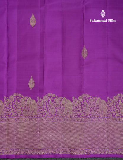 Beautiful Purple Pure Kanjivaram Silk Saree With Tradiional One Side Border