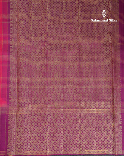 Beautiful Pink Pure Kanjivaram Silk Saree With Contrast Magenta Fancy Border