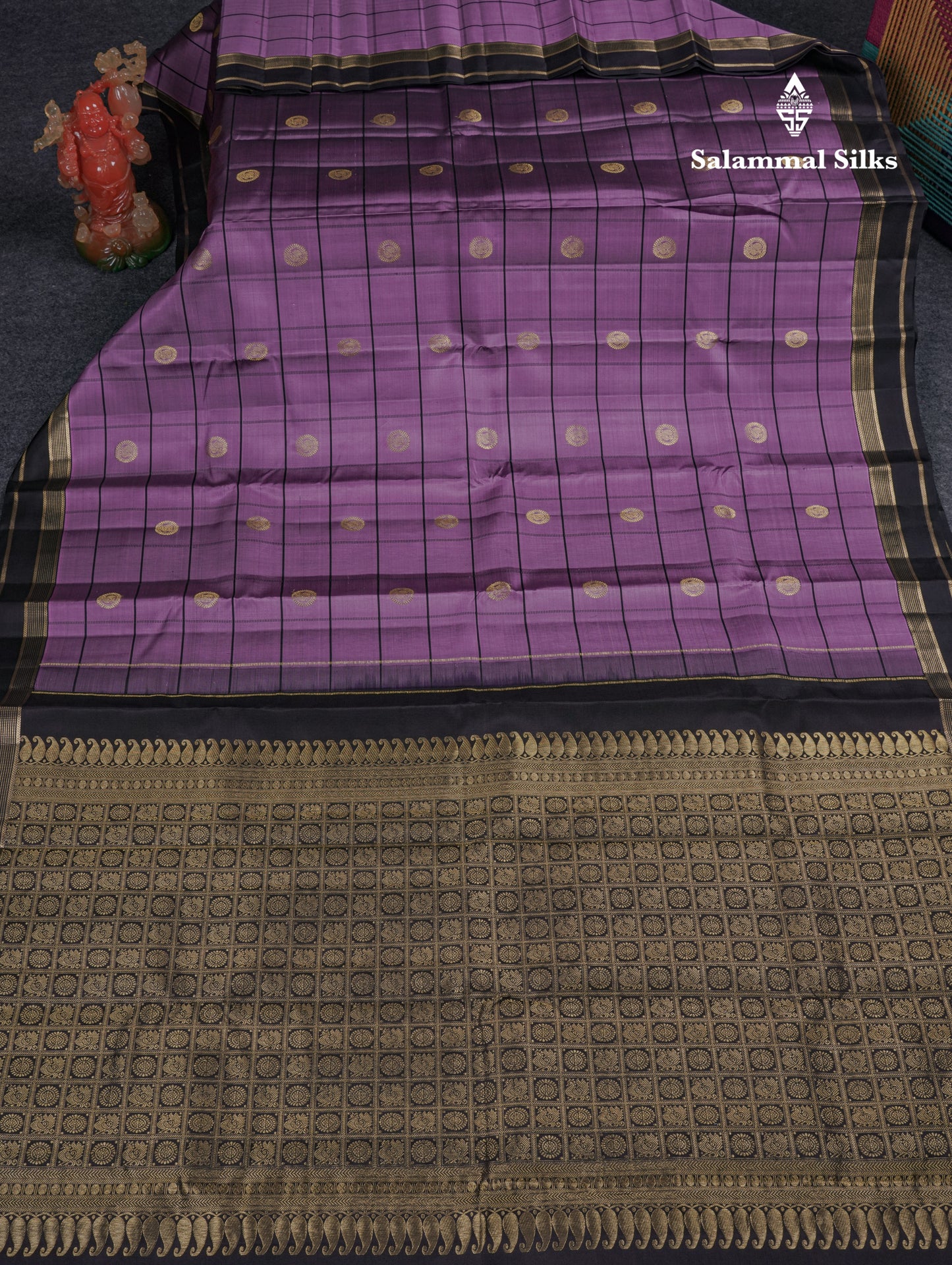 Beautiful Magenta Pink Checks With Butta Pure Kanjivaram Silk Saree With Contrast Green Traditional Gap Border