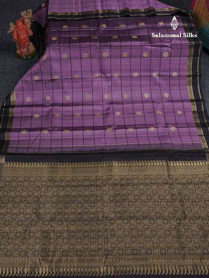 Beautiful Magenta Pink Checks With Butta Pure Kanjivaram Silk Saree With Contrast Green Traditional Gap Border