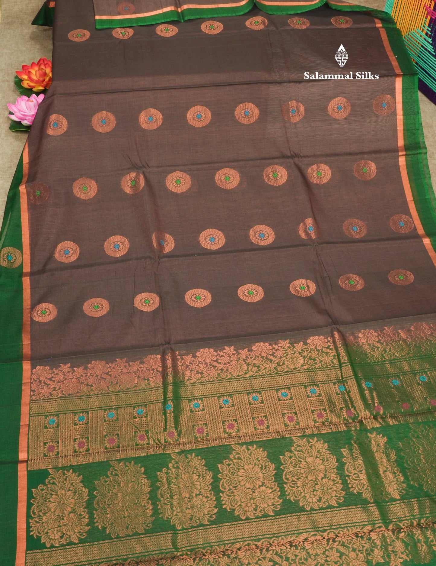Maroon Beautiful SICO Cotton Saree With Green Border