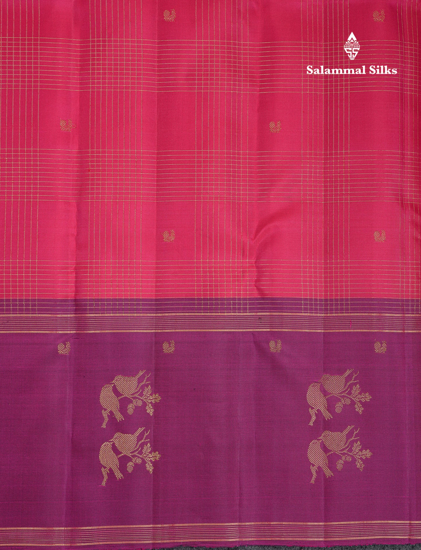 Beautiful Pink Pure Kanjivaram Silk Saree With Contrast Magenta Fancy Border