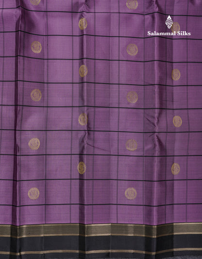 Beautiful Magenta Pink Checks With Butta Pure Kanjivaram Silk Saree With Contrast Green Traditional Gap Border