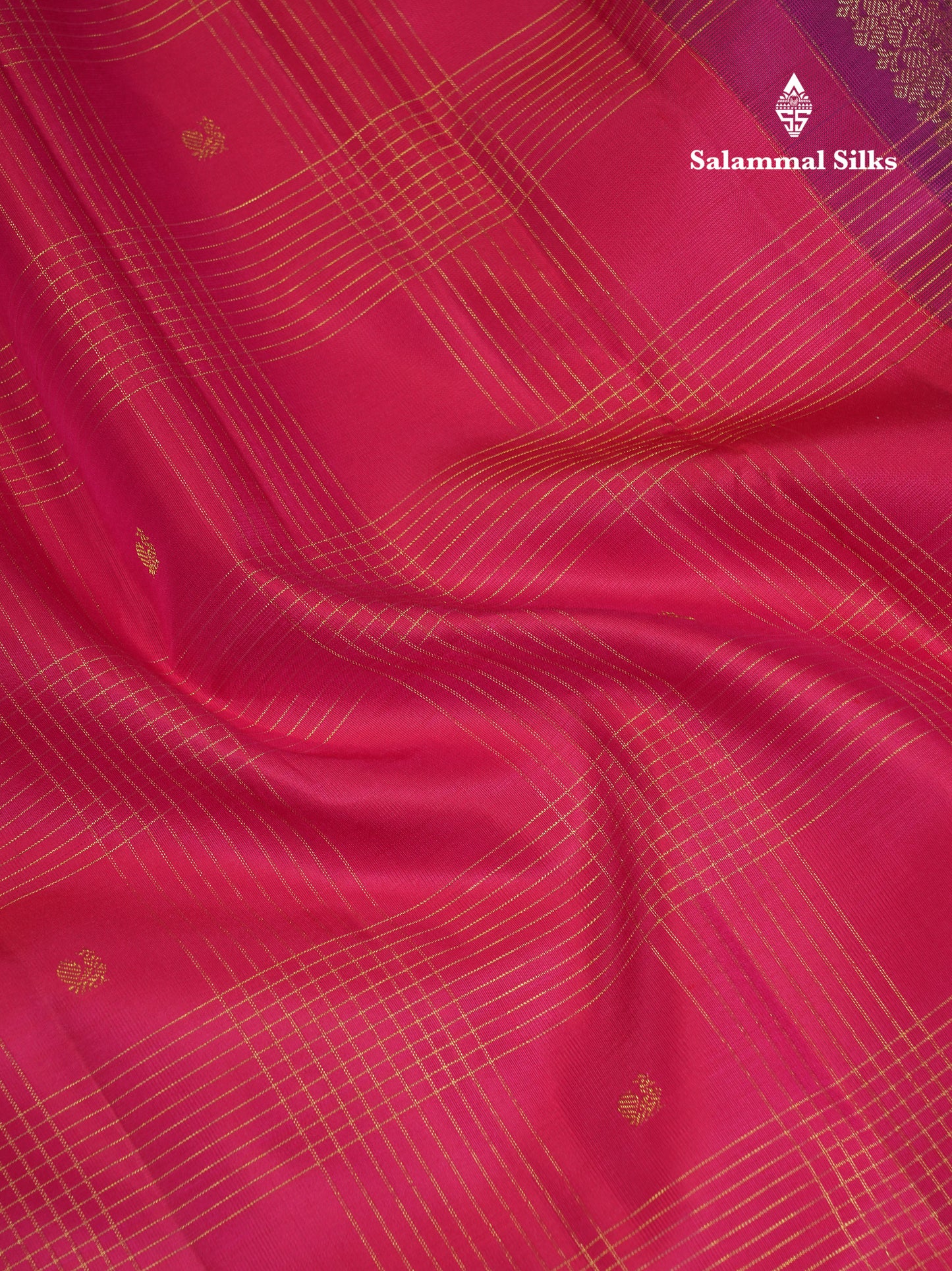 Beautiful Pink Pure Kanjivaram Silk Saree With Contrast Magenta Fancy Border