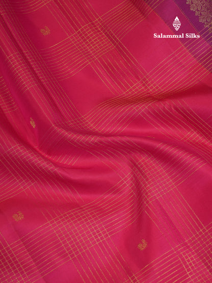 Beautiful Pink Pure Kanjivaram Silk Saree With Contrast Magenta Fancy Border
