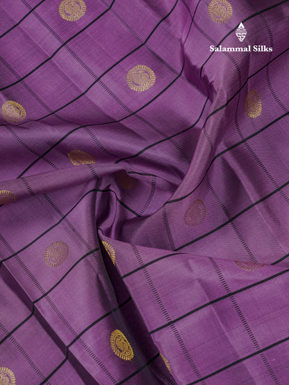 Beautiful Magenta Pink Checks With Butta Pure Kanjivaram Silk Saree With Contrast Green Traditional Gap Border