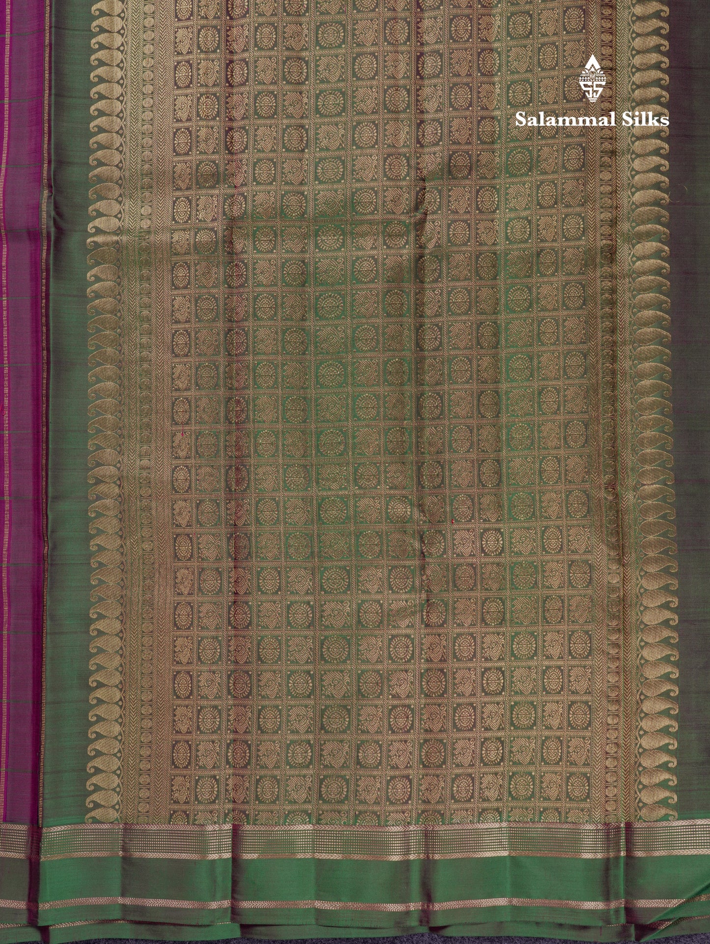 Beautiful Magenta Pink Checks With Butta Pure Kanjivaram Silk Saree With Contrast Green Traditional Gap Border