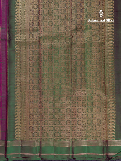 Beautiful Magenta Pink Checks With Butta Pure Kanjivaram Silk Saree With Contrast Green Traditional Gap Border