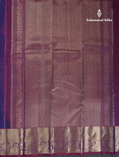 Beautiful Navy Blue Iruthalai Patchi Butta Pure Kanjivaram Silk Saree With Contrast Magenta Traditional Border