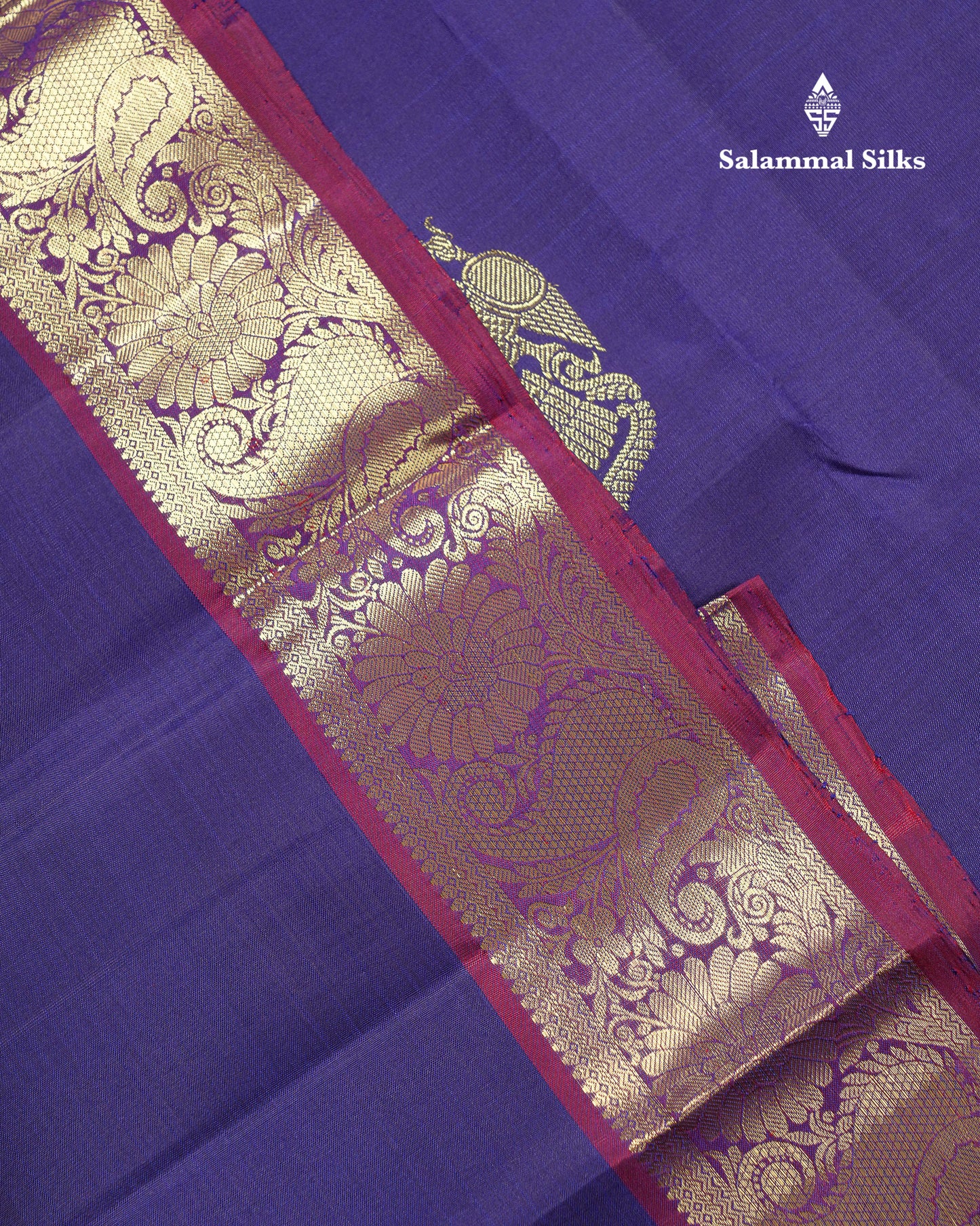 Beautiful Navy Blue Iruthalai Patchi Butta Pure Kanjivaram Silk Saree With Contrast Magenta Traditional Border