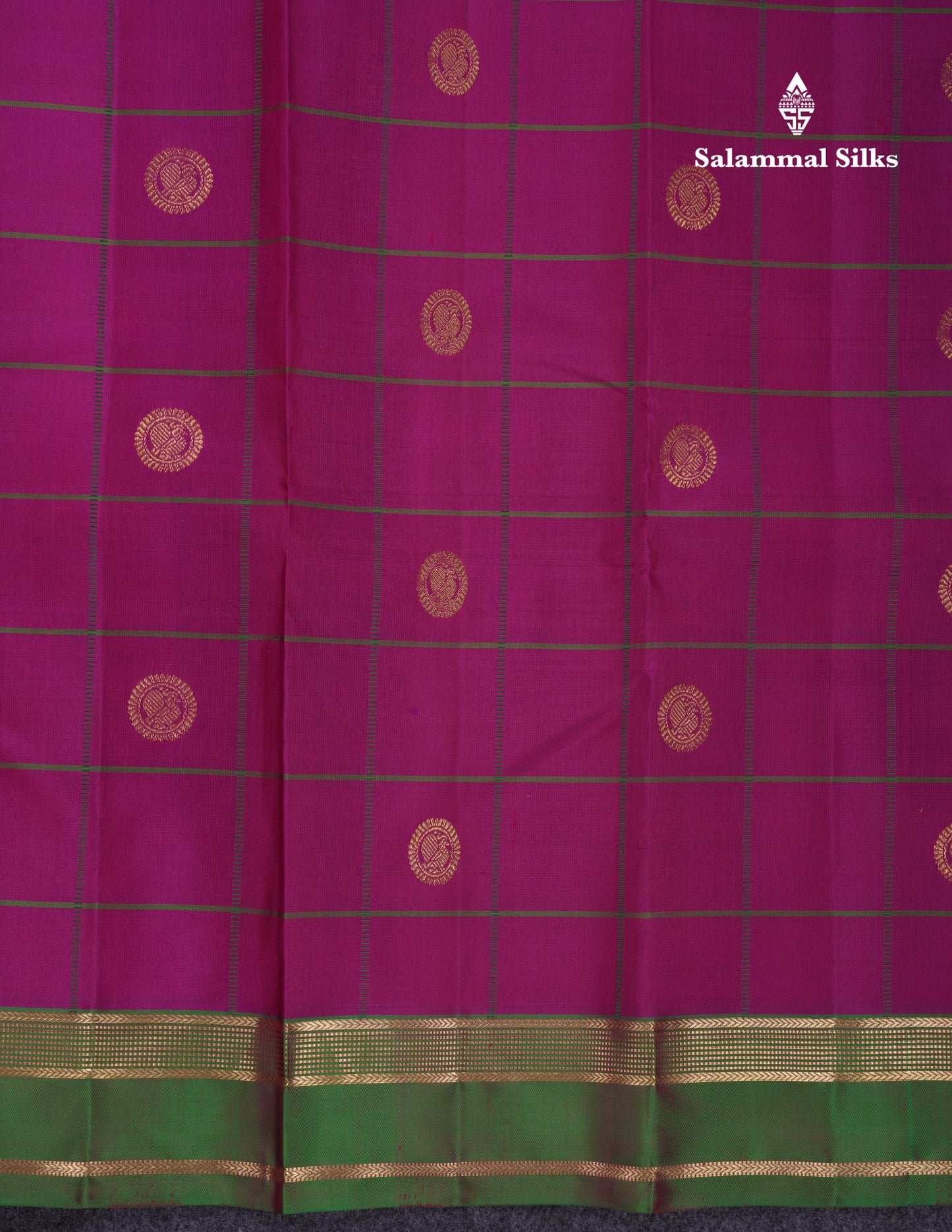 Beautiful Magenta Pink Checks With Butta Pure Kanjivaram Silk Saree With Contrast Green Traditional Gap Border