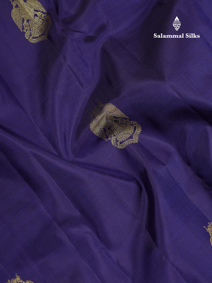 Beautiful Navy Blue Iruthalai Patchi Butta Pure Kanjivaram Silk Saree With Contrast Magenta Traditional Border