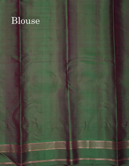 Beautiful Magenta Pink Checks With Butta Pure Kanjivaram Silk Saree With Contrast Green Traditional Gap Border