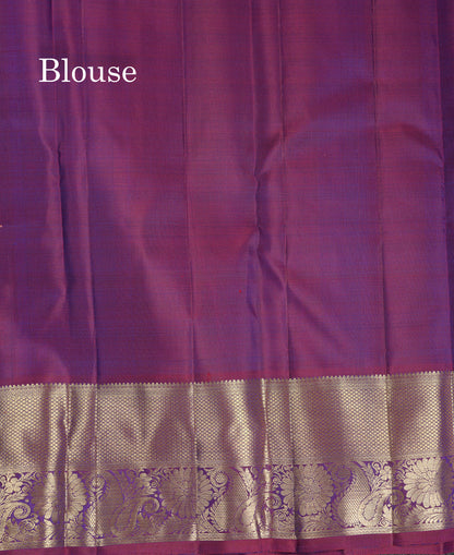 Beautiful Navy Blue Iruthalai Patchi Butta Pure Kanjivaram Silk Saree With Contrast Magenta Traditional Border