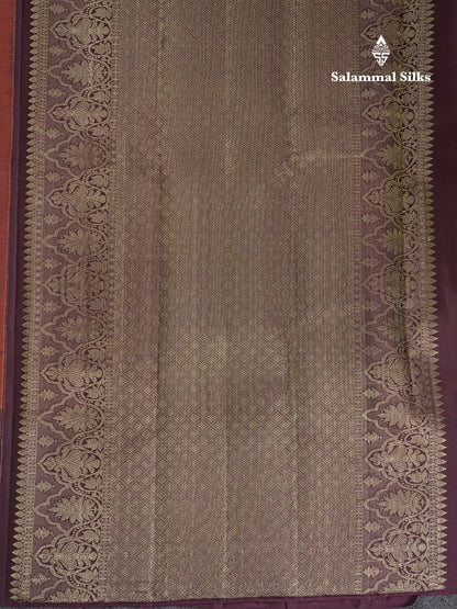 Beautiful Rust Orange Pure Kanjivaram Silk Saree With Contrast Dark Magenta Fancy Border