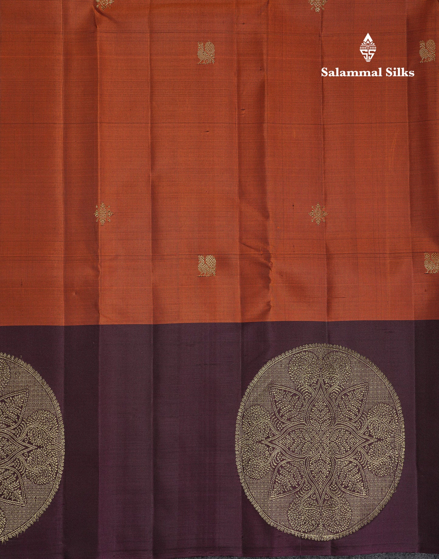 Beautiful Rust Orange Pure Kanjivaram Silk Saree With Contrast Dark Magenta Fancy Border