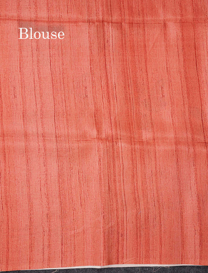 Beautiful Peach Semi Tussar Fancy Saree With Contrast Light Pink Flower Design Border