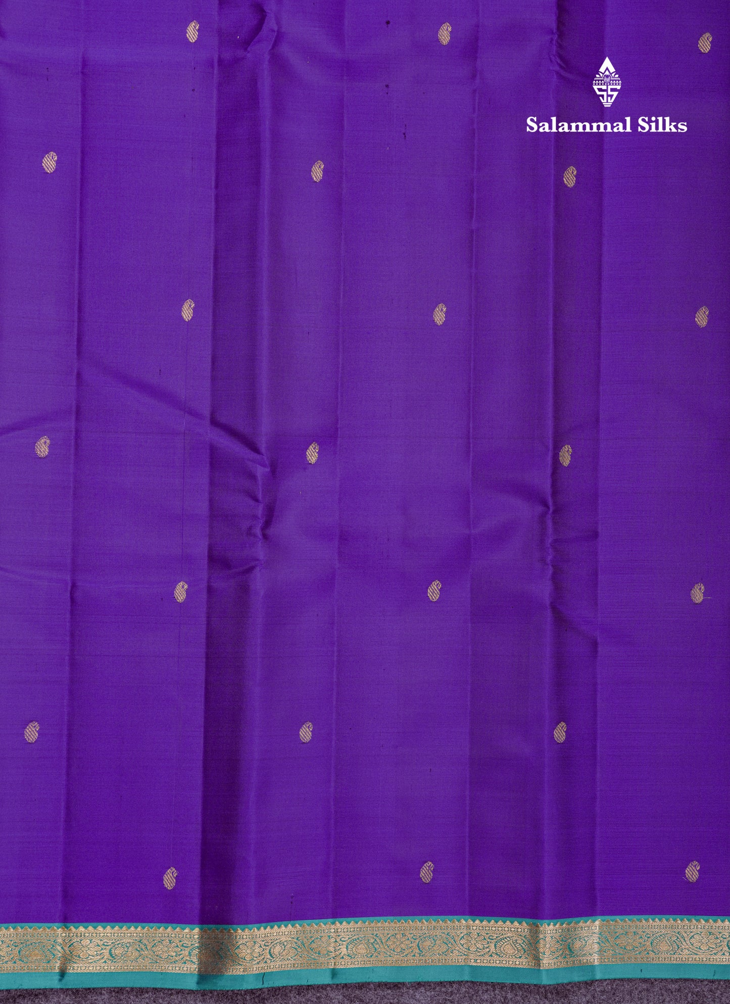 Beautiful Violet Pure Kanjivaram Silk Saree With Contrast Sapphire Green Traditional Small Border
