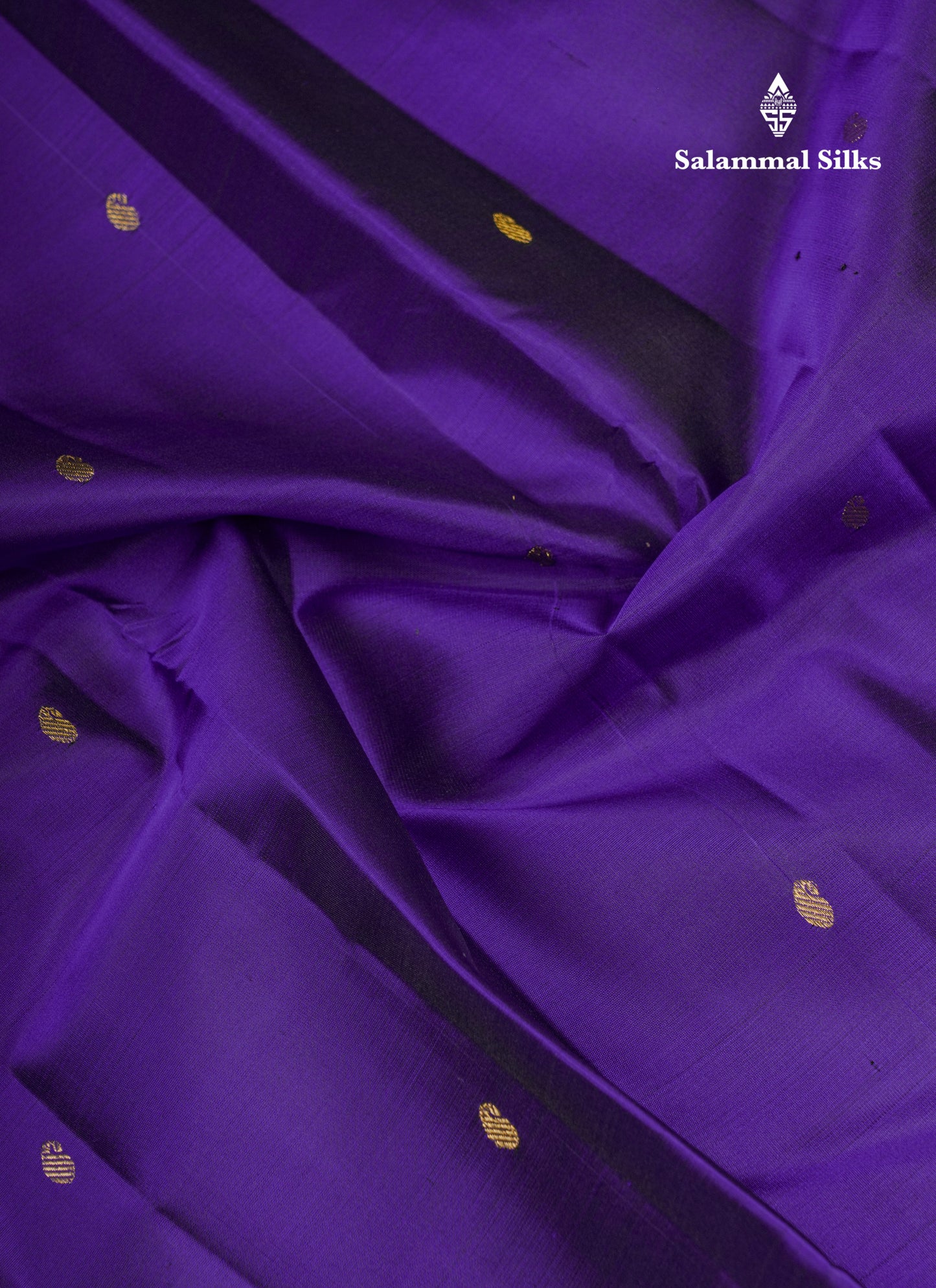 Beautiful Violet Pure Kanjivaram Silk Saree With Contrast Sapphire Green Traditional Small Border