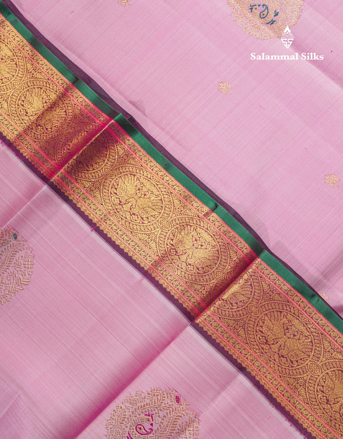 Korvai Light Pink Beautiful Meenakari Work Pure Kanjivaram Silk Saree With Dark MagentaTraditional Evening Morning Border