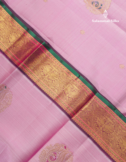 Korvai Light Pink Beautiful Meenakari Work Pure Kanjivaram Silk Saree With Dark MagentaTraditional Evening Morning Border