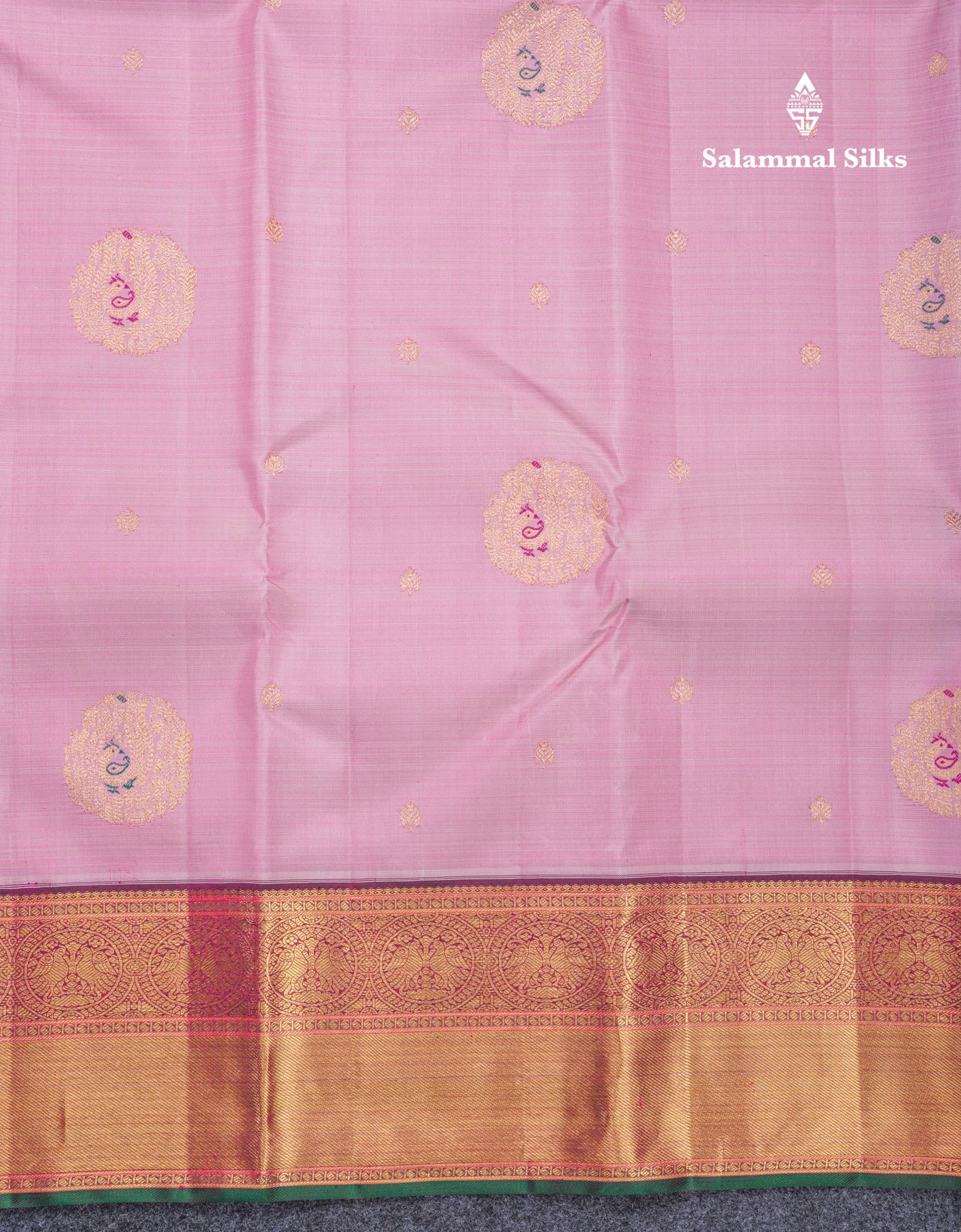 Korvai Light Pink Beautiful Meenakari Work Pure Kanjivaram Silk Saree With Dark MagentaTraditional Evening Morning Border