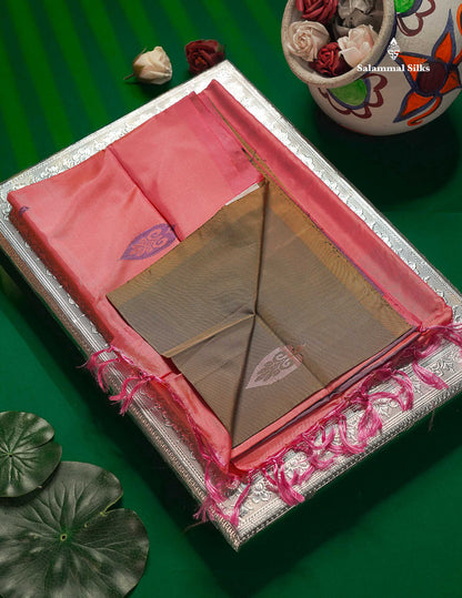 Olive Mustard Yellow Thread work Buttas Banana Pinth Saree (Vaazhainaar Pattu) With Contrast Pink Blouse