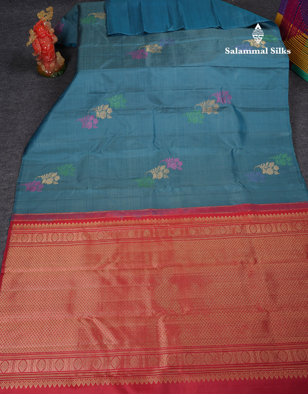 Beautiful Ramar Blue Fancy Pure Kanjivaram Silk Saree With Contrast Dark Maroon Blouse