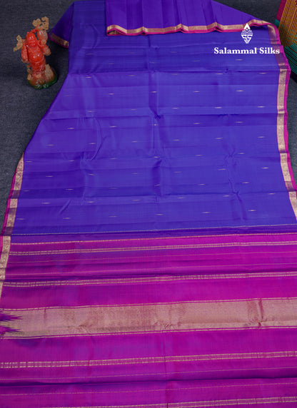 Beautiful Violet Pure Kanjivaram Silk Saree With Contrast Vadamalli Traditional Small Border