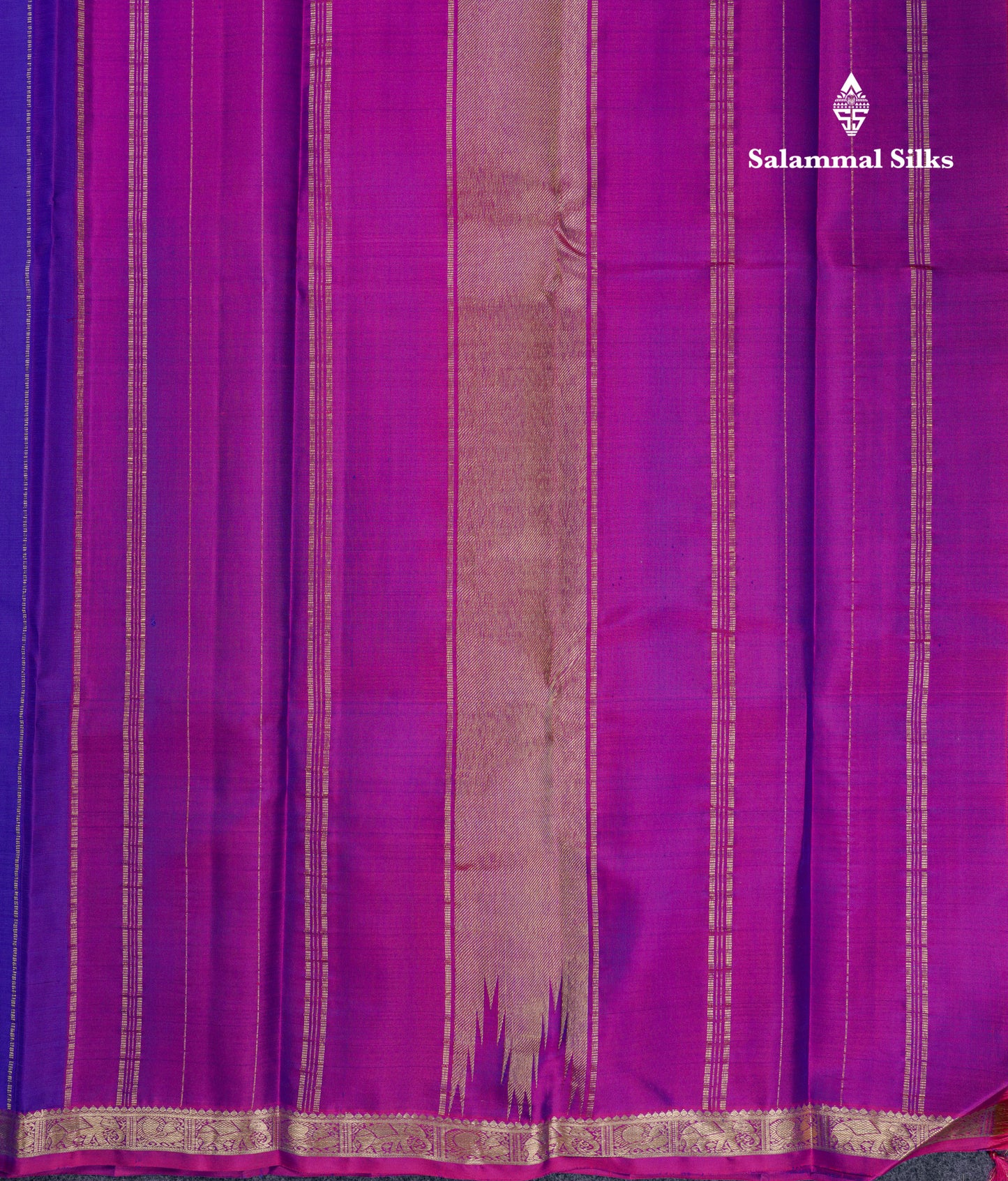 Beautiful Violet Pure Kanjivaram Silk Saree With Contrast Vadamalli Traditional Small Border