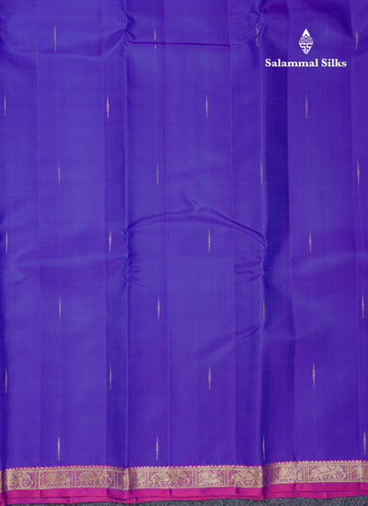 Beautiful Violet Pure Kanjivaram Silk Saree With Contrast Vadamalli Traditional Small Border