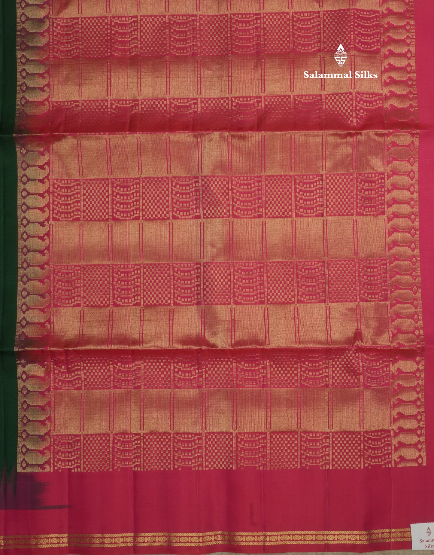 Bottle Green Pure Kanjivaram Soft Silk Saree With Contrast Pink Small Traditional Border