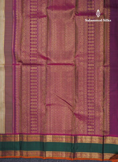 Korvai Beautiful Beige Pure Kanjivaram Silk Saree With Traditional Multicolour Border