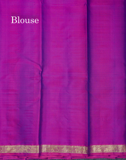 Beautiful Violet Pure Kanjivaram Silk Saree With Contrast Vadamalli Traditional Small Border