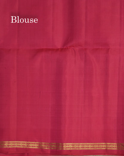 Parrot Green Pure Kanjivaram Soft Silk Saree With Contrast Pink Small Traditional Border