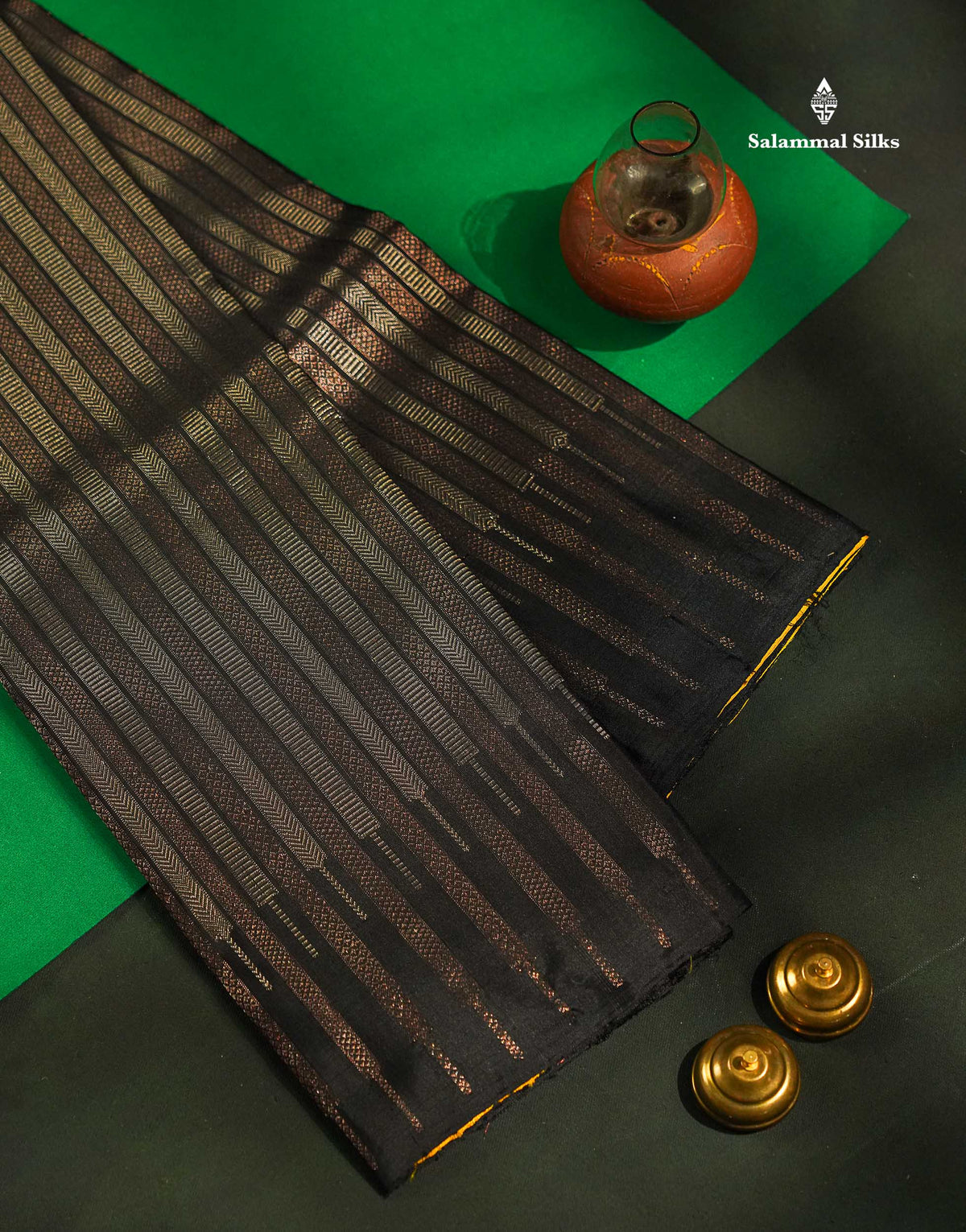 Beautiful Black Fancy Pure Kanjivaram Silk Saree With Contrast Yellow Blouse