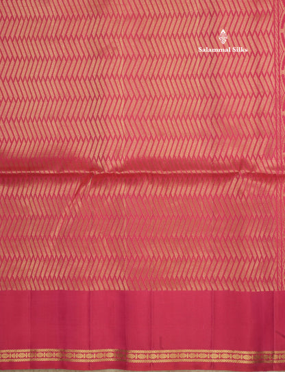 Parrot Green Pure Kanjivaram Soft Silk Saree With Contrast Pink Small Traditional Border