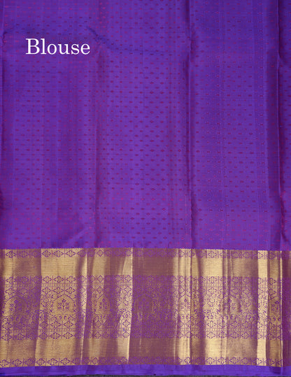 Beautiful Mustard Yellow Pure Kanjivaram Silk Saree With Contrast Violet Traditional Evening Morning Border