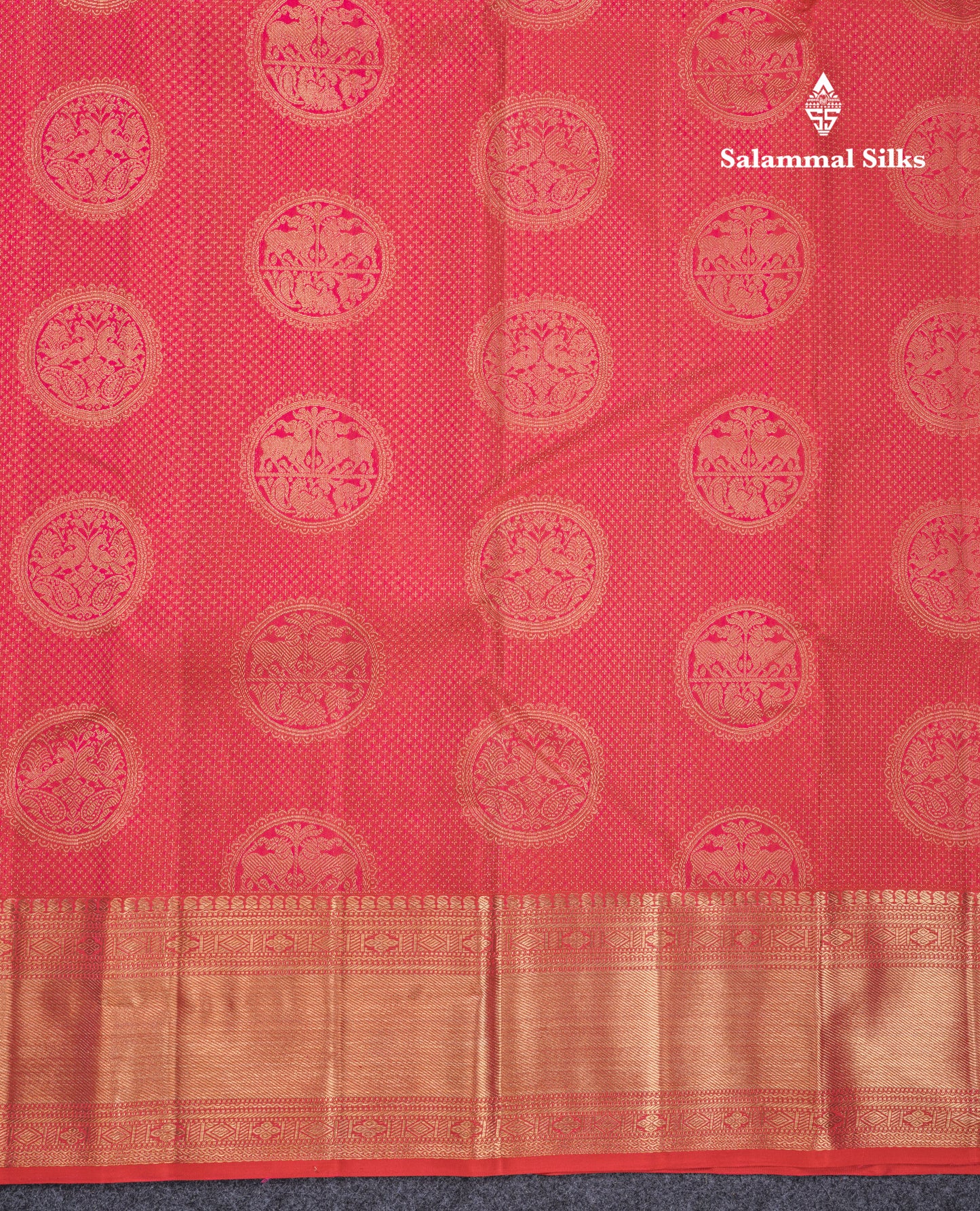 Reddish Pink Vairaoosi Checks And Traditional Buttas Grand Bridal Pure Kanjivaram Silk Saree With Self Border