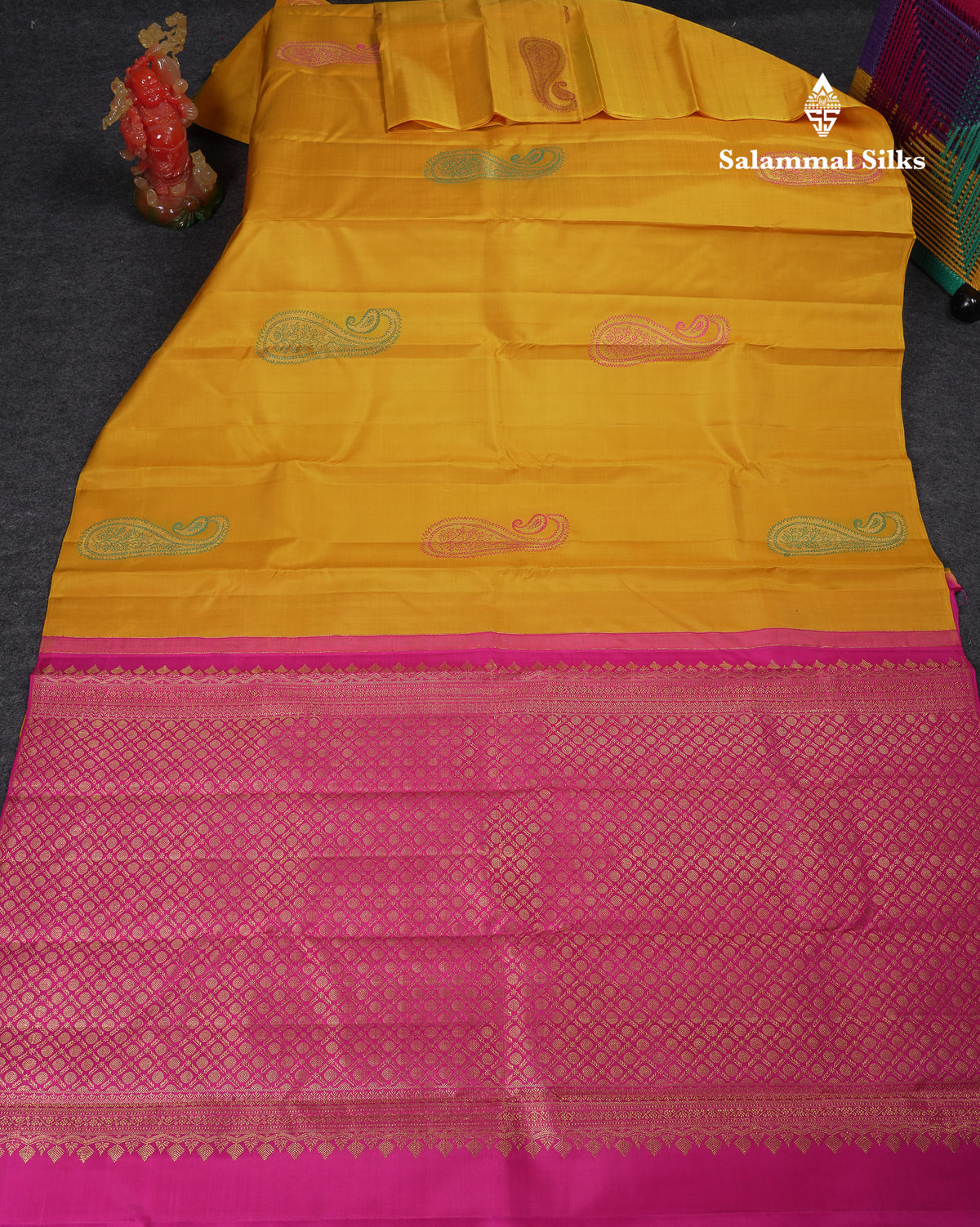 Beautiful Yellow Fancy Pure Kanjivaram Silk Saree With Contrast Pink Blouse