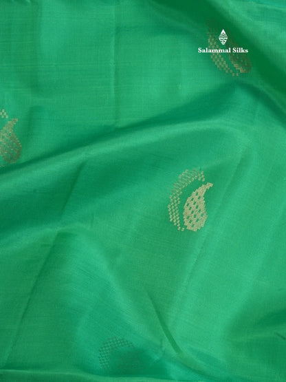 Parrot Green Pure Kanjivaram Soft Silk Saree With Contrast Pink Small Traditional Border