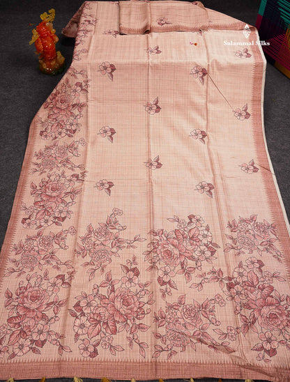 Beautiful Sandal Semi Tussar Fancy Saree With Contrast Light Brown Blouse