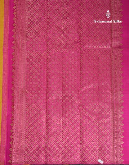 Beautiful Yellow Fancy Pure Kanjivaram Silk Saree With Contrast Pink Blouse