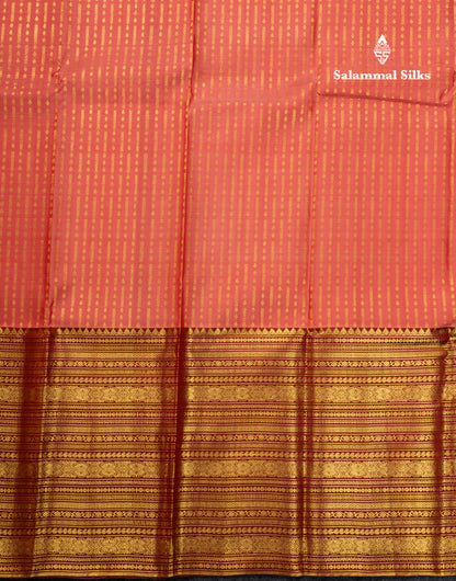 Kanjivaram Beautiful Pinkish Peach Pure Silk Saree With Maroon Long Border