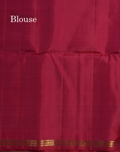 Bottle Green Pure Kanjivaram Soft Silk Saree With Contrast Pink Small Traditional Border